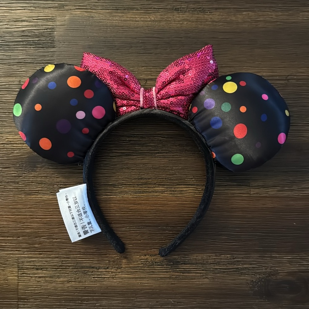 Disney Rock the Dots Black Ear Headband with Multi Polka Dots & Pink Sequin Bow - Picture 6 of 10